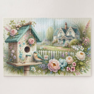 Cottagecore-Vogelhaus mit Blumengarten Puzzle