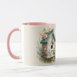 Cottagecore-Vogelhaus mit Blumengarten Tasse
