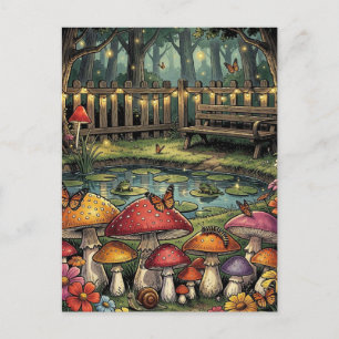 Cottagecore-Waldszene Whimsische Pilze Postkarte