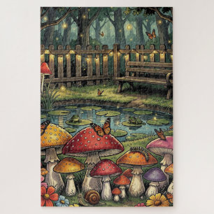 Cottagecore-Waldszene Whimsische Pilze Puzzle