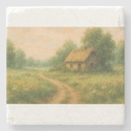 Cottagecore Wasserfarbe Rustikale Hütte Steinuntersetzer