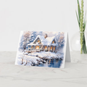 Cottagecore Weihnachten Winterhütte Weihnachtskart Karte