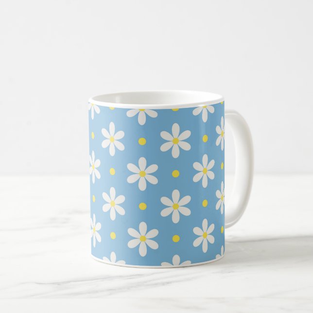 Cottagecore Weißes Gänseblümchen-Muster Kaffeetasse (VorderseiteRechts)