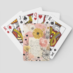 Cottagecore-Wildblumen auf einer alten Journalseit Spielkarten