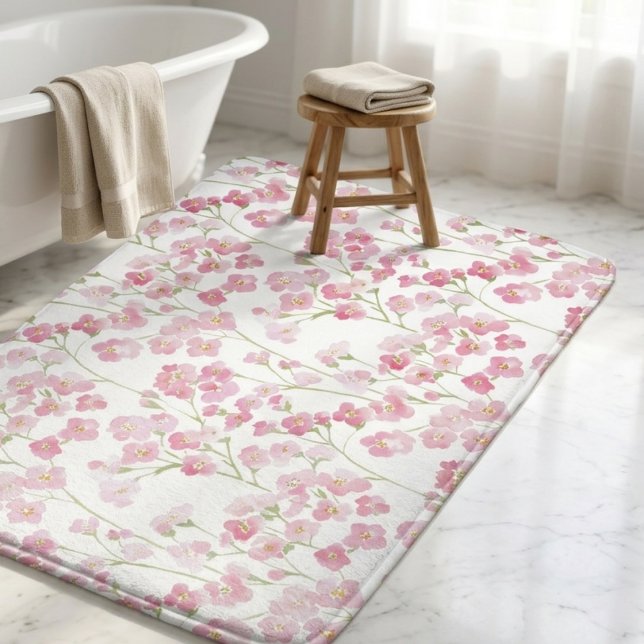 Cottagecore-Wildblumen-Botanische Blumen Badematte (Whimsical pink wildflower bath mat—a lovely housewarming gift idea for a cottagecore loving sister.)