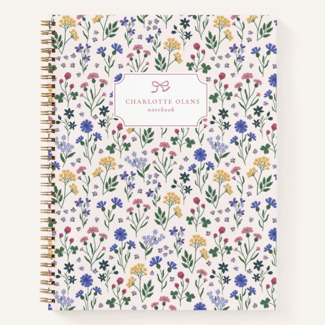 Cottagecore Wildflower Bow Notebook Notizbuch (Vorderseite)