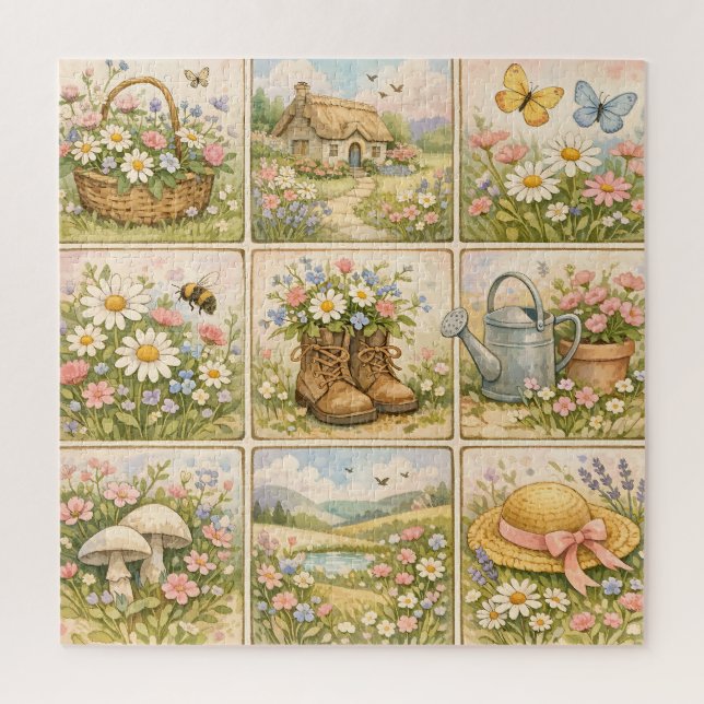 Cottagecore-Wildflowergarten-Patchwork Puzzle (Vertikal)