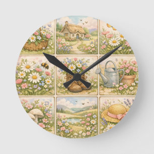 Cottagecore-Wildflowergarten-Patchwork Runde Wanduhr