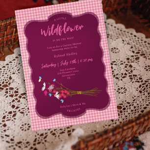 Cottagecore Wildflowers Babyparty   Rosa Gingham Einladung