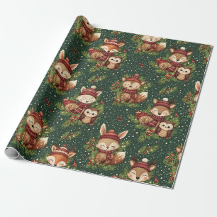 Cottagecore Winterwald-Tiermuster Geschenkpapier