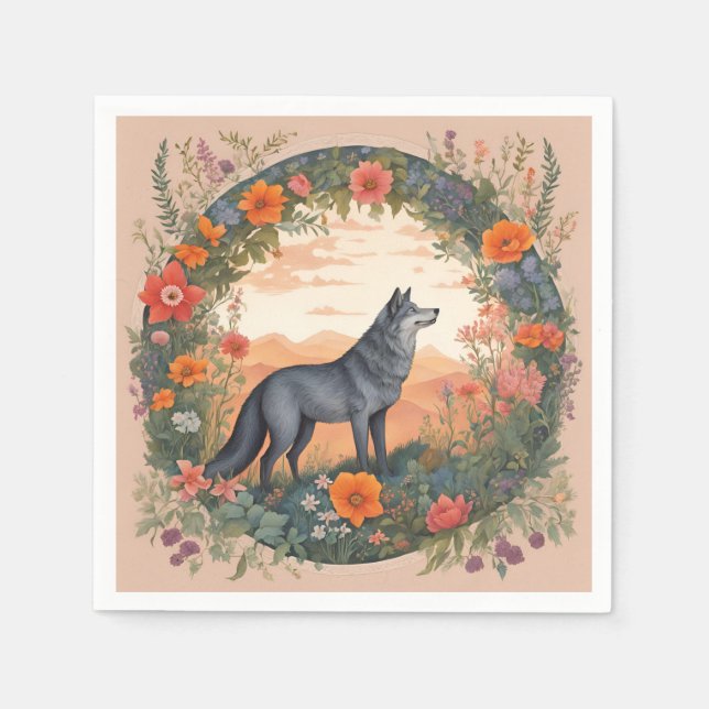 Cottagecore-Wolf Serviette (Vorderseite)