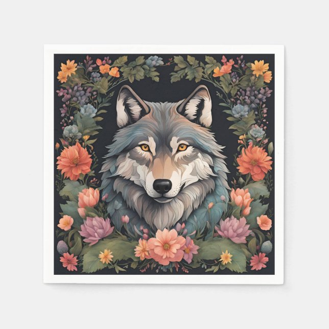 Cottagecore-Wolf Serviette (Vorderseite)