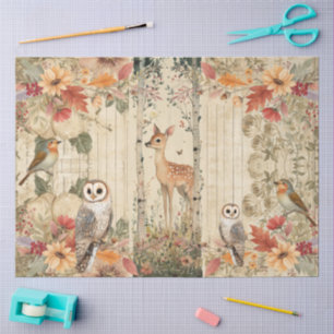 CottageCore Woodland Fawn Owls & Birds Collage Seidenpapier
