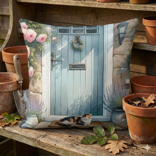 Cottages florales Porzellan mit Calico Cat Kissen