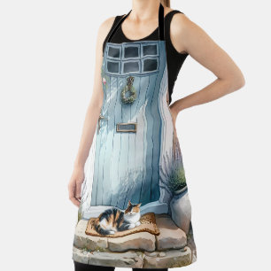 Cottages florales Porzellan mit Calico Cat Schürze