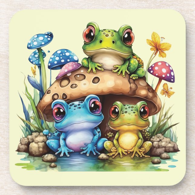 Cottages Toadstool Pilz und Frosch Getränkeuntersetzer (Vorderseite)