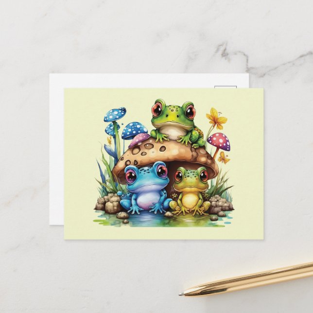 Cottages Toadstool Pilz und Frosch Postkarte (Vorderseite/Rückseite Beispiel)