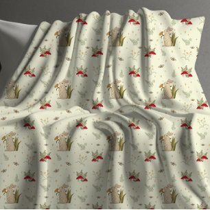 Cottecore Beige Botanische Rote Pilzlandschaft Fleecedecke