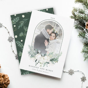 Cotton Blume Arched Frame Foto Verheiratet & Merry Feiertagskarte