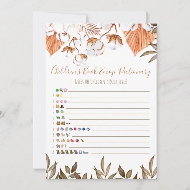 Cotton Blume Kinderbuch Emoji Babydusche Einladung (Vorderseite)