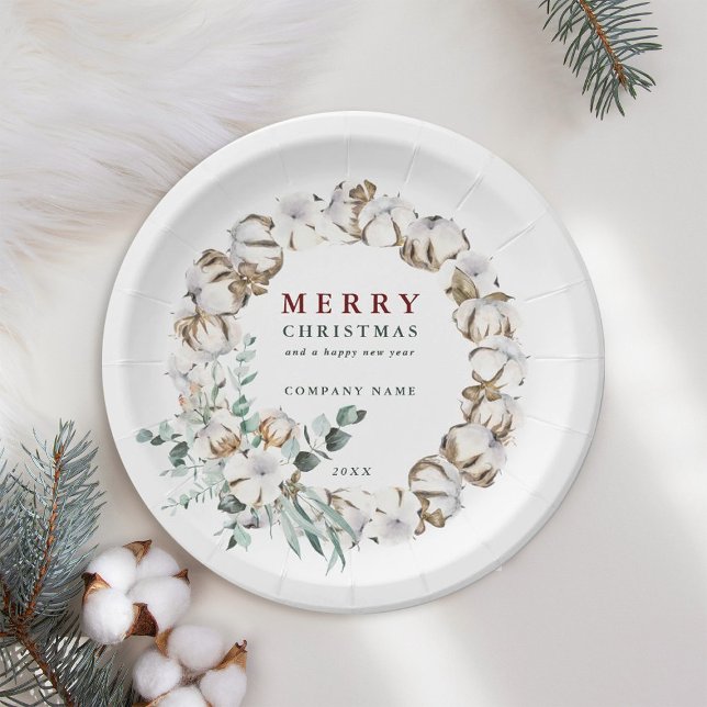 Cotton Blume Wreath Frohe Weihnachtsfeiertag Pappteller (Von Creator hochgeladen)