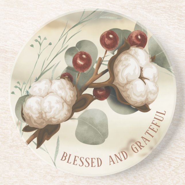 Cotton Boll Pflanze Eleganter Stone Untersetzer (Vorne)