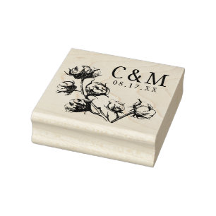 Cotton Boll-Pflanze Hochzeitssache Das Datumsmonog Gummistempel