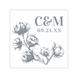 Cotton Boll-Pflanze Hochzeitssache Das Datumsmonog Permastempel