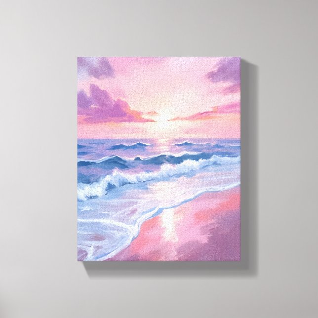 Cotton Candy Beach | Pink Ocean Waves Painting Leinwanddruck (Vorderseite)