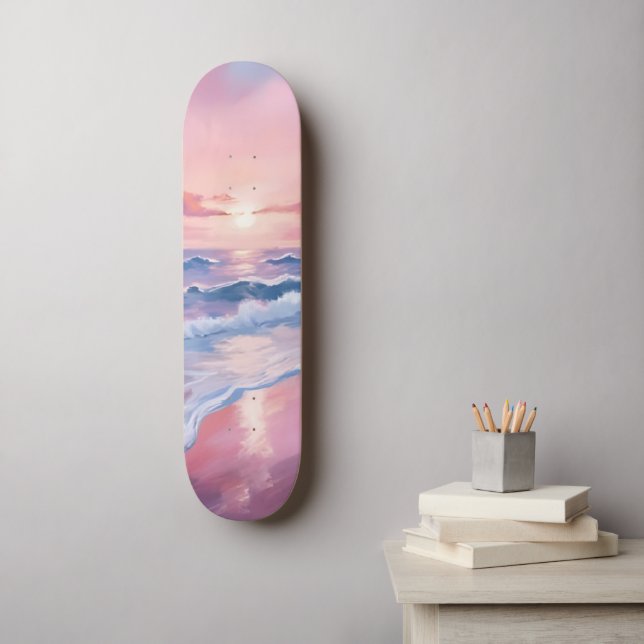 Cotton Candy Beach | Pink Ocean Waves Painting Skateboard (Wandkunst)