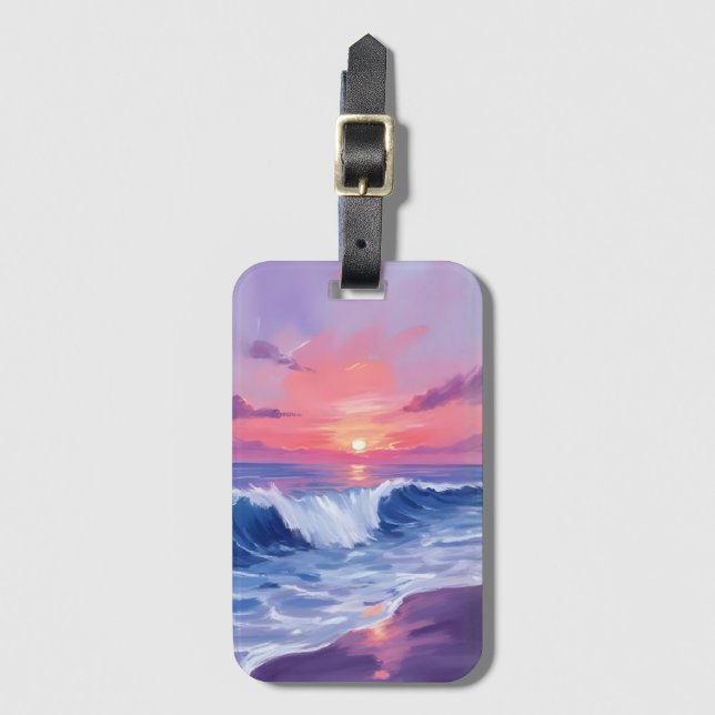 Cotton Candy Cove | Pink Ocean Watercolor Painted Gepäckanhänger (Vorderseite Vertikal)