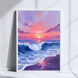 Cotton Candy Cove | Pink Ocean Watercolor Painted Poster