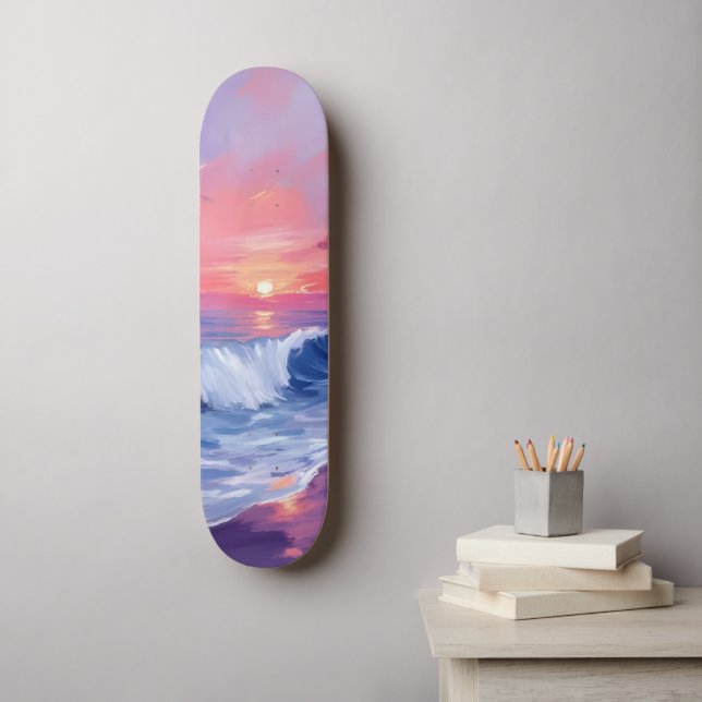 Cotton Candy Cove | Pink Ocean Watercolor Skateboard (Wandkunst)