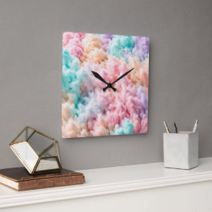 Cotton Candy Fluff Quadratische Wanduhr