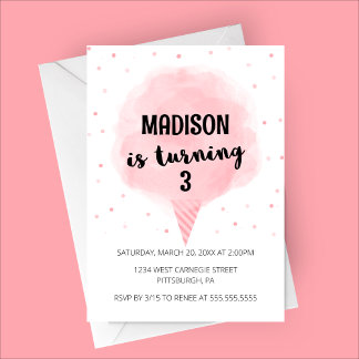 Cotton Candy Geburtstagsparty Einladung