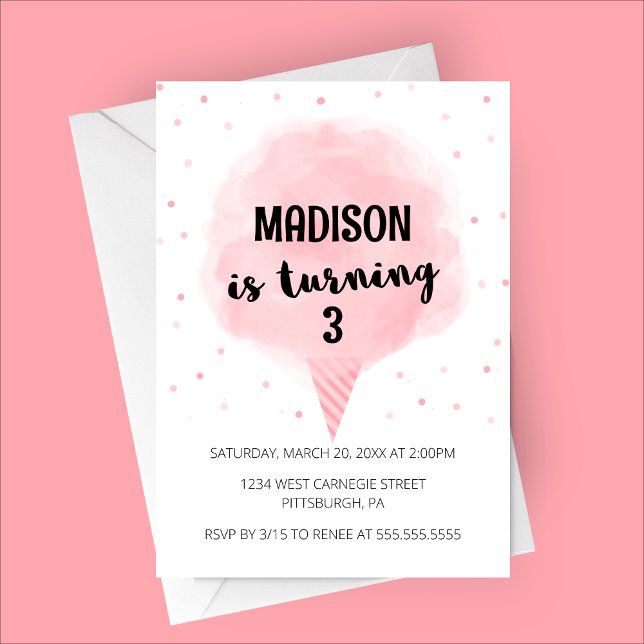 Cotton Candy Geburtstagsparty Einladung (Cotton Candy Birthday Party Invitation | Summer Birthday | Carnival Themed Birthday)