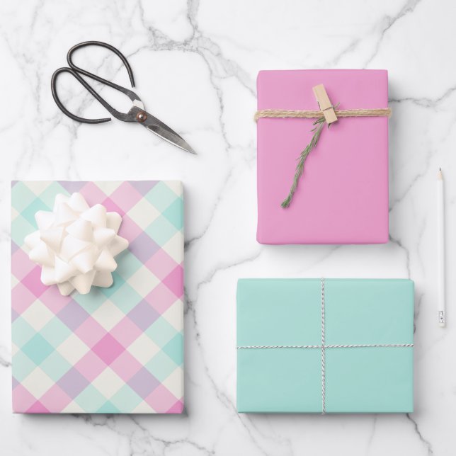 Cotton Candy Gingham Geschenkpapier Set (Vorderseite)