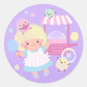 Cotton Candy Girl mit Sweet Fluffy Monsters Runder Aufkleber