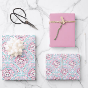 Cotton Candy Kawaii Bunny Mandala Art Deco Scallop Geschenkpapier Set