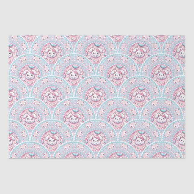 Cotton Candy Kawaii Bunny Mandala Art Deco Scallop Seidenpapier (Vorderseite)