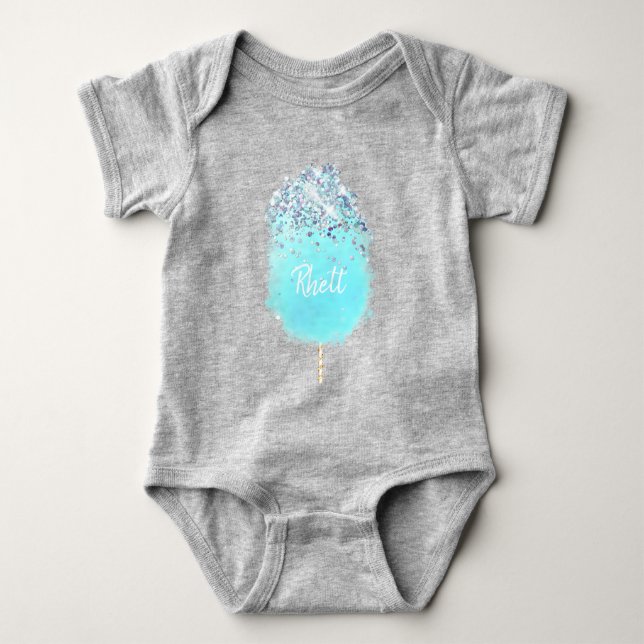 Cotton candy niedlich blauen und grauen Glitzer au Baby Strampler (Vorderseite)