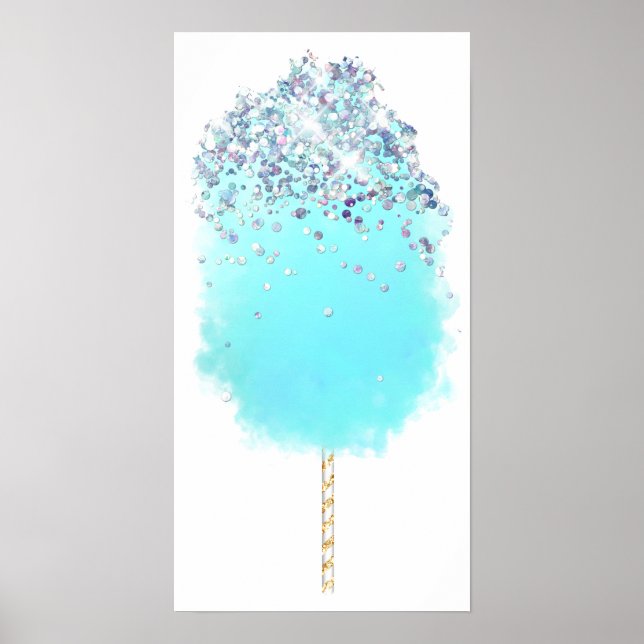 Cotton candy niedlich blauen und silbernen Glitzer Poster (Vorne)