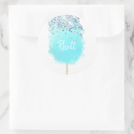 Cotton candy niedlich blauen und silbernen Glitzer Runder Aufkleber