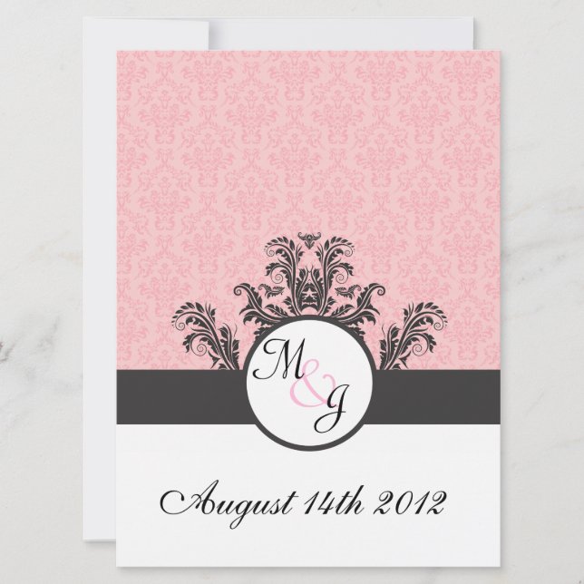 Cotton Candy Pink Damask Wedding Einladung (Vorderseite)