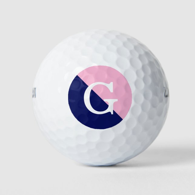 Cotton Candy Pink Navy Blue 2 Tone Diag Monogram Golfball (Vorderseite)