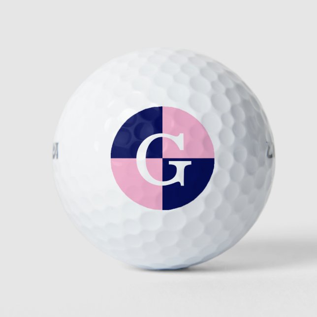 Cotton Candy Pink Navy Blue LG Schachbrett Monogra Golfball (Vorderseite)