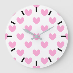 Cotton Candy Pink polka hearts on white Große Wanduhr