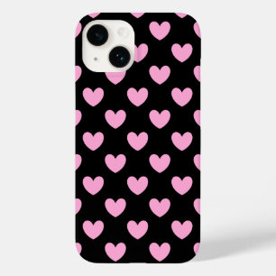 Cotton Candy Pink Polka Herzen auf schwarz Case-Mate iPhone 14 Hülle