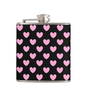 Cotton Candy Pink Polka Herzen auf schwarz Flachmann