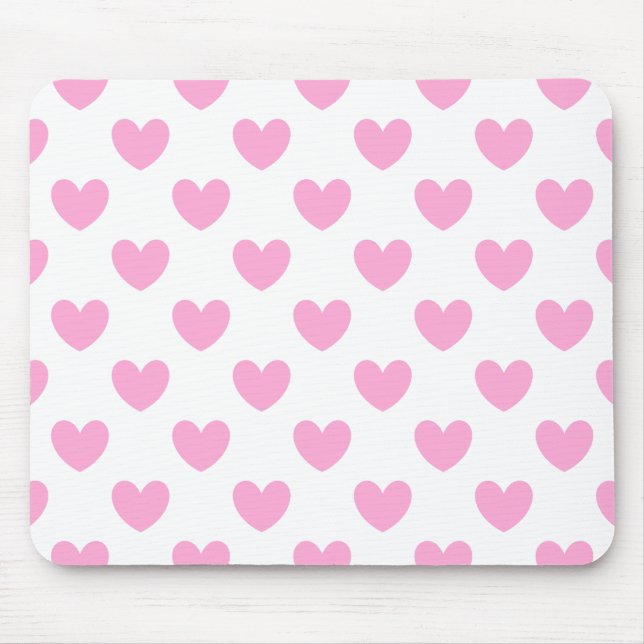 Cotton Candy Pink Polka Herzen auf weiß Mousepad (Vorne)